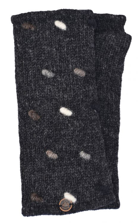 Fleece lined wristwarmers - french knot -  Charcoal