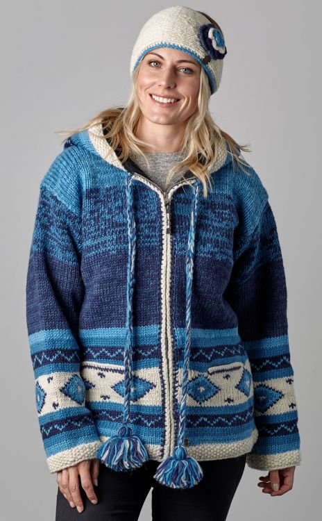 Hand knit - pixie hooded jacket - Blues