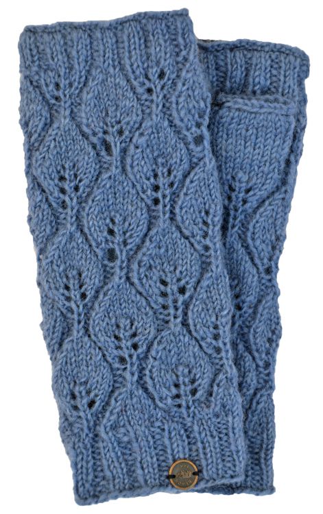 Fleece lined - leaf pattern -  wristwarmers - violet blue