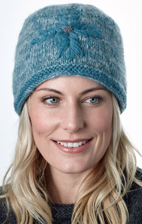 fine wool mix - embroidered beanie - Teal
