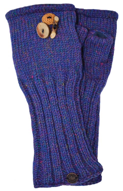 Fleece lined wristwarmer - fruit button - Blue heather