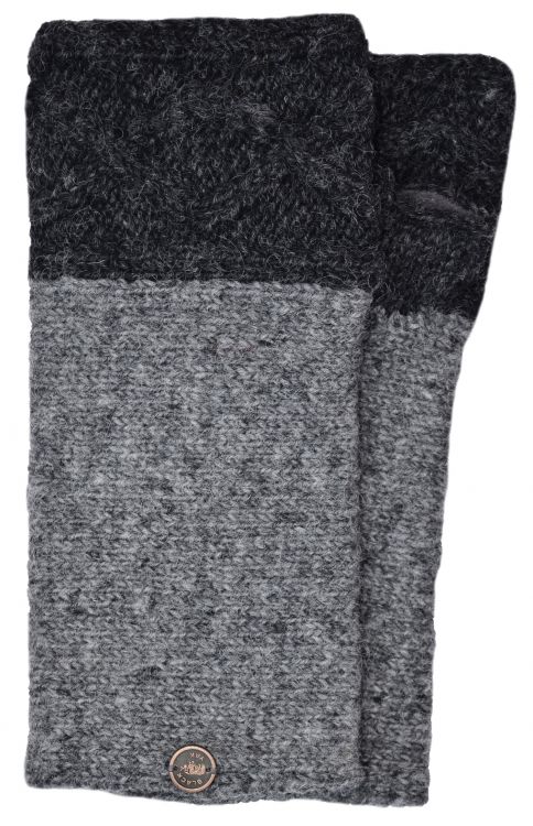 Hand knit pure wool - Fjord wristwarmer - Charcoal/mid grey