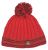 Ribbed bobble hat - pure wool - fleece lining - red