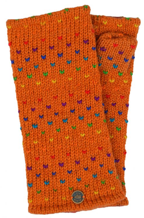 Fleece lined wristwarmer - rainbow tick - Pumpkin