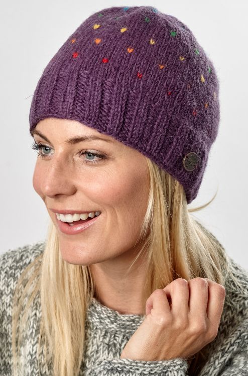 Pure Wool Rainbow tick beanie - grape