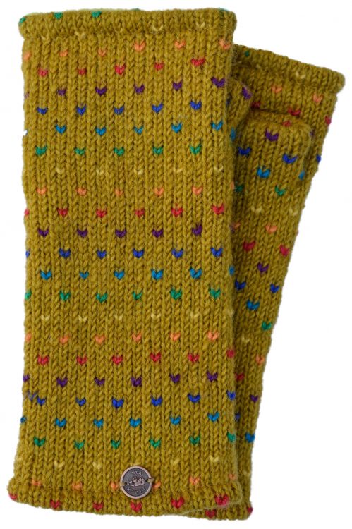 Fleece lined wristwarmer - rainbow tick - Mustard