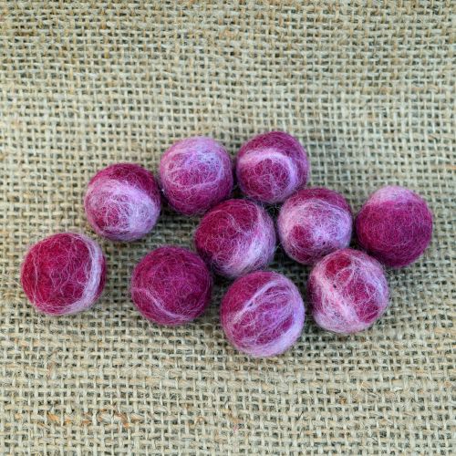 Hand rolled - pure wool - felt balls - dark cherry red/cream:  5