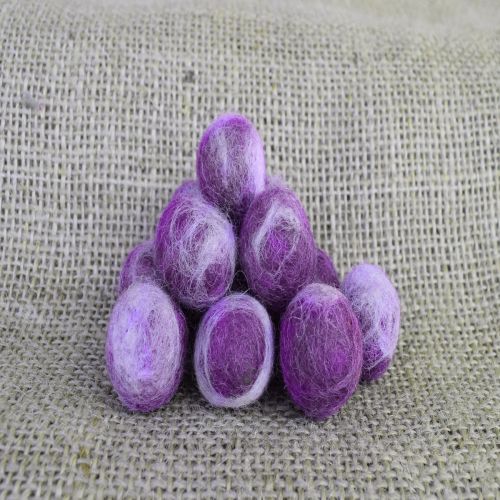 Hand rolled - pure wool - felt balls - deep purple/cream: 5