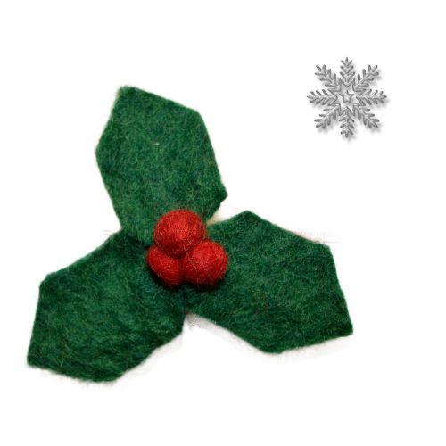 Handmade felt - Christmas holly brooch