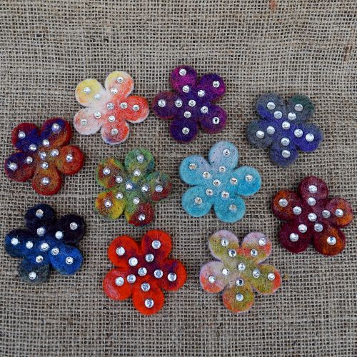 Handmade felt - flowers with sparkle - tie dye assorted colours: 5