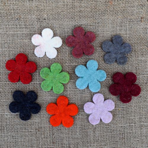 Handmade felt - flowers - plain assorted colours: 5