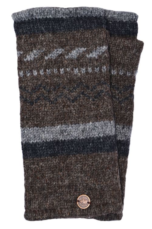 Fleece lined wristwarmer - zigzag - Marl brown