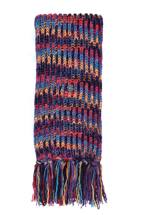 Hand knit - long length scarf - multi colour electric - grape