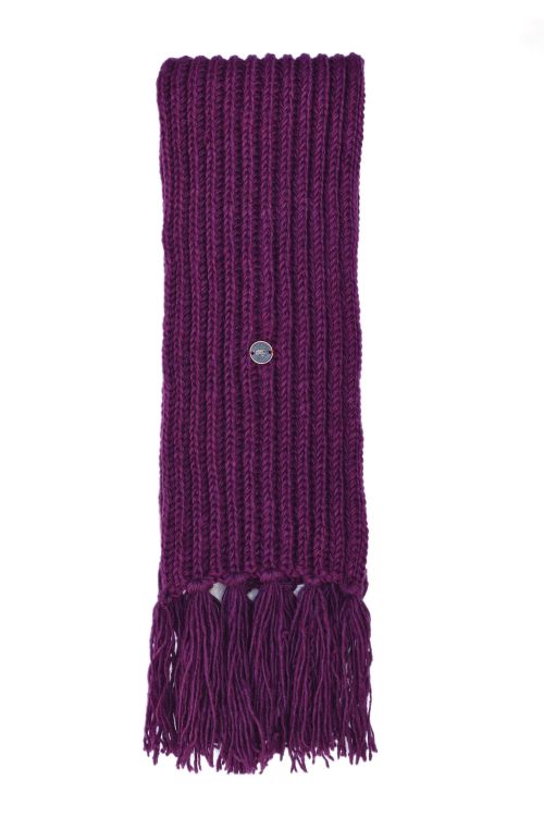 Long hand knit - fringed scarf - deep berry