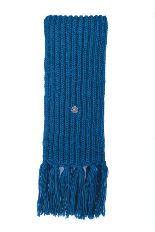 Long hand knit - fringed scarf - deep teal