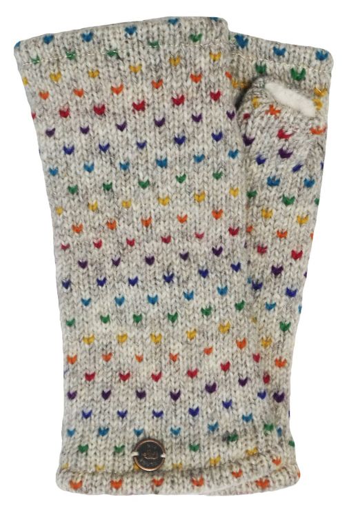 Fleece lined wristwarmer - rainbow tick - Pale grey