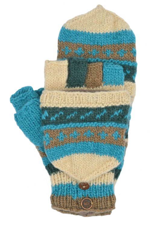 hand knit - pattern mitts - Aqua