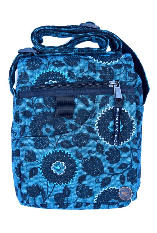 Small Print & Embroidered Bag - Aqua White
