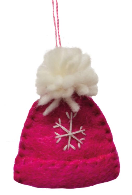 Handmade Felt - Christmas Decoration - Bobble Hat - Pink