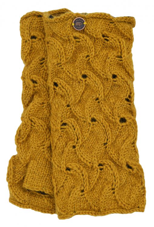 Naya - hand knitted - scroll - wristwarmer - mustard