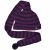 Long tail hat - turn up - pure wool - hand knitted stripe - black/purple