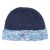 Hand knit pure wool - turn up beanie - blue/white-smoke