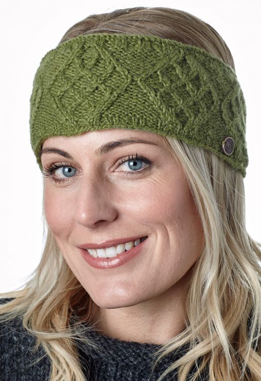Pure Wool Fleece Lined - Trellis Diamond Headband - Green