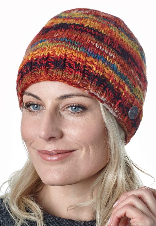 Pure Wool Electric Stripe Beanie - Orange