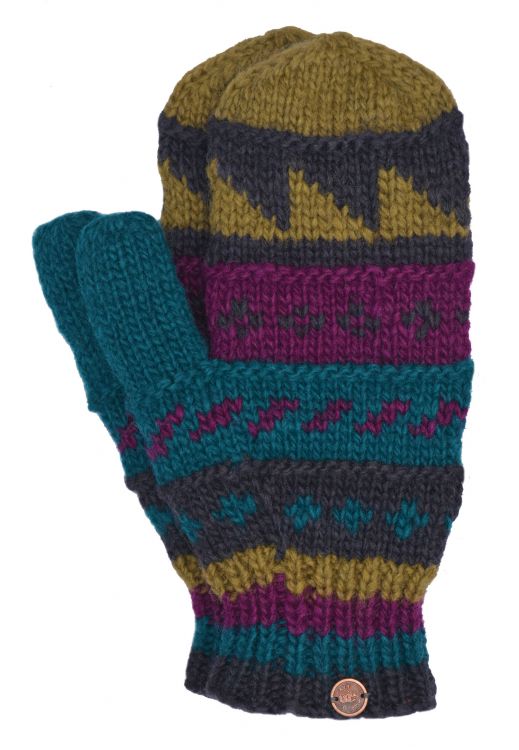 Fleece lined  mittens - patterned - Jewel
