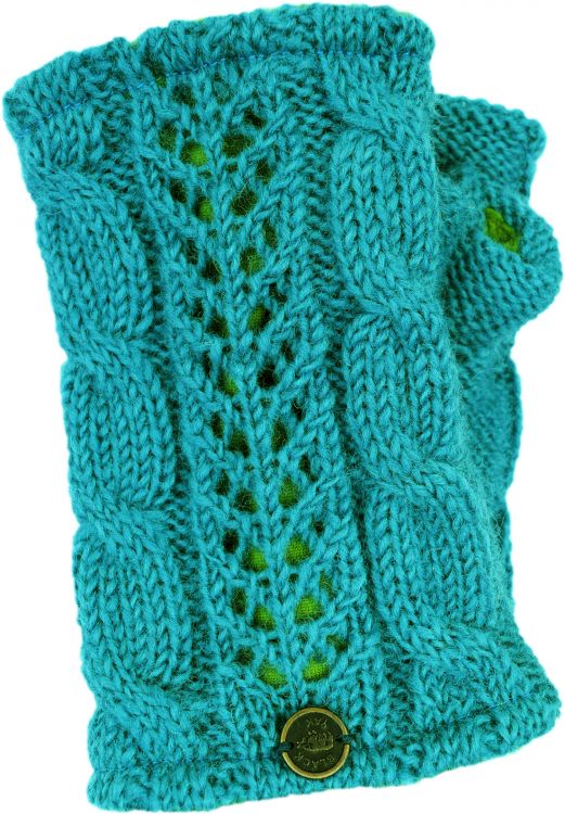 Hand knit - braid cable handwarmer - turquoise