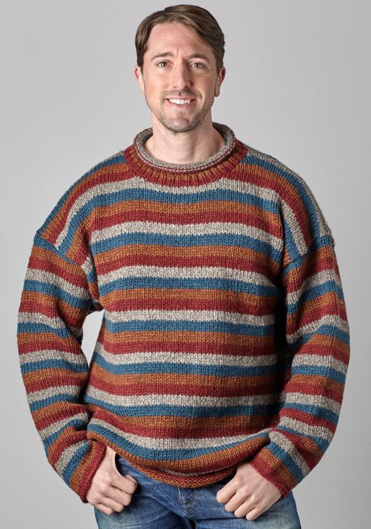 Pure wool jumper - stripe - Brick/Grey