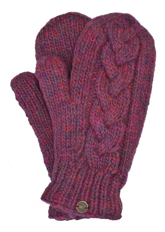 Fleece lined mittens - Cable - Pink heather