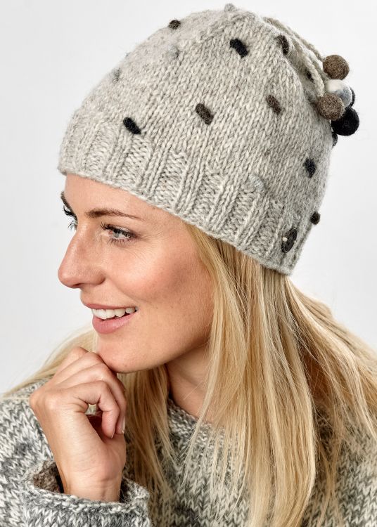 Half fleece lined - pure wool - french knot beanie - Natural