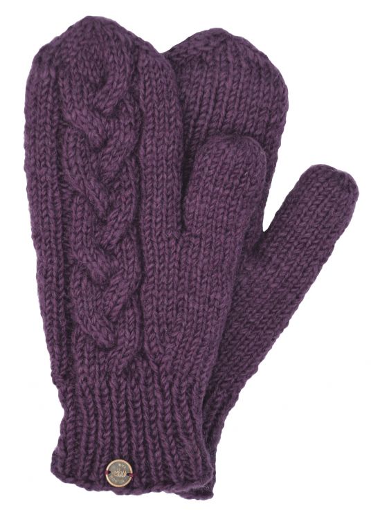 Fleece lined mittens - Cable - Grape