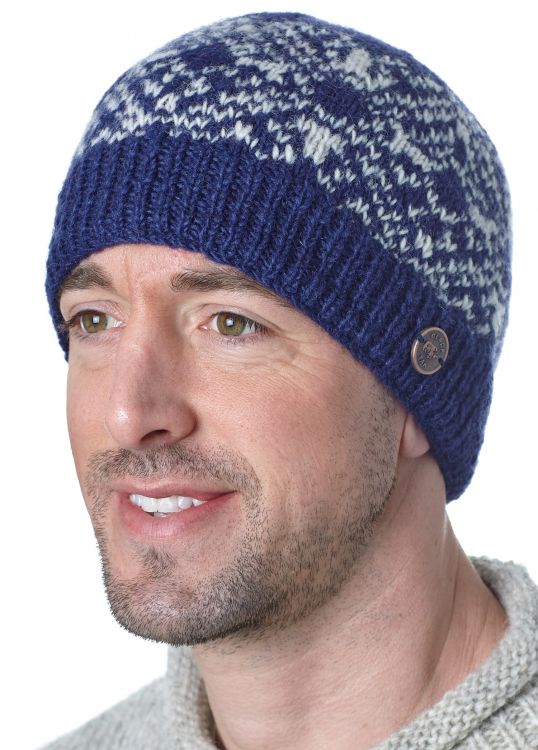 Pure Wool Snow Pattern Beanie - Blue