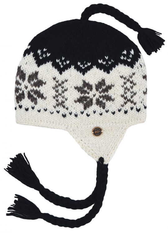 Pure Wool Hand knit - half fleece lined - snowflake - ear flap hat -  Assorted