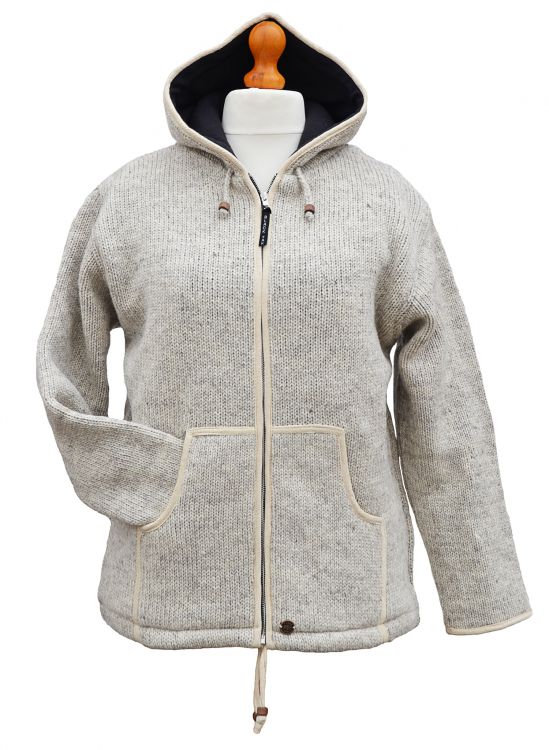 Fleece lined - pure wool - hooded jacket - Light Grey | Black Yak