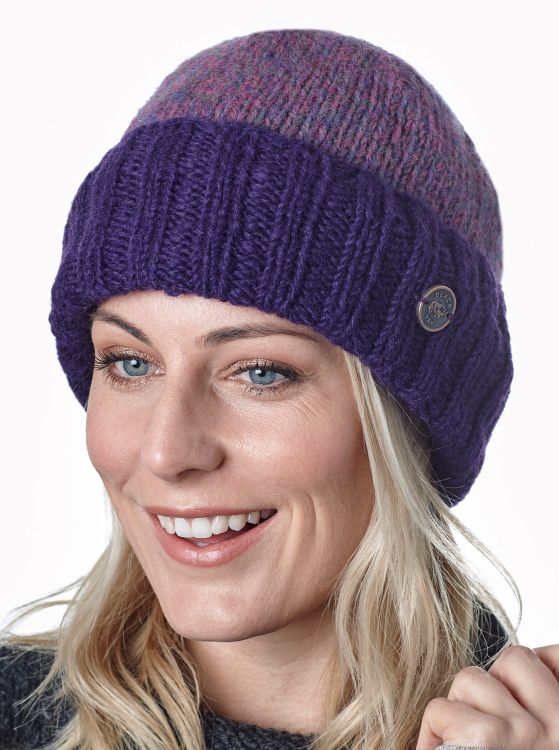 Hand knit - watchman's beanie - Heather/purple
