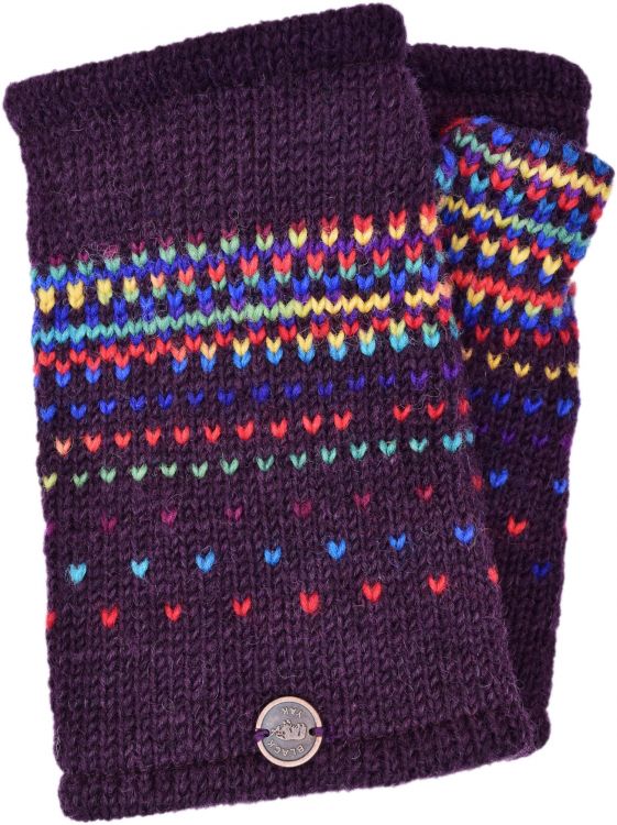 Hand knit - solar tick handwarmers - aubergine/rainbow