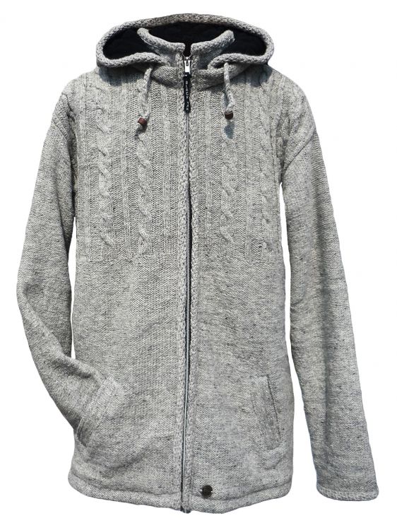 Fleece lined - detachable hood - jacket - half cable - Pale Grey ...