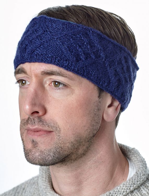 Pure Wool Fleece Lined - Trellis Diamond Headband - Dark Blue