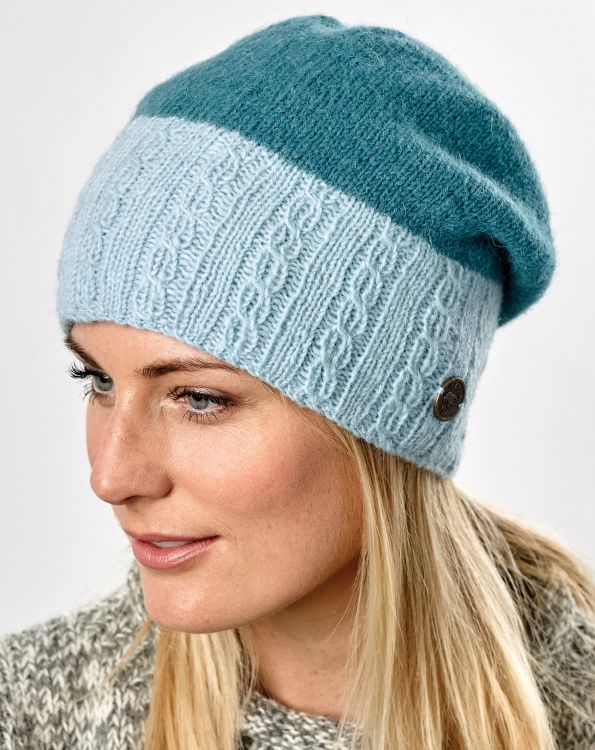 Pure Wool - Aran Rib - Baggy Beanie - Aqua