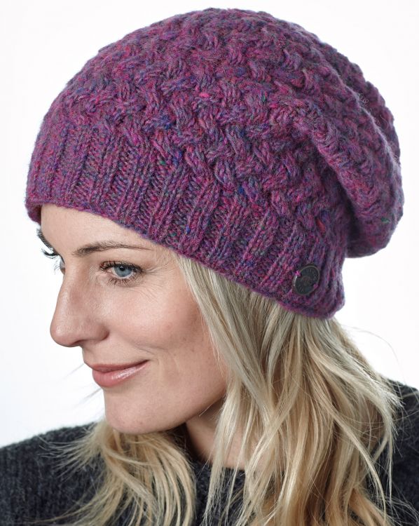 Pure Wool - Weave Baggy Beanie - Pink Heather