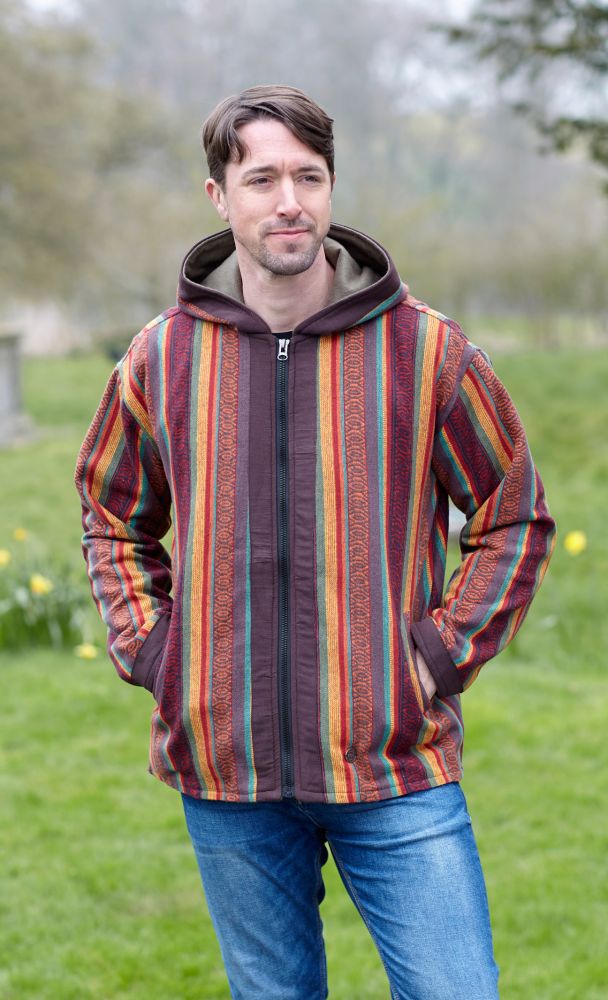 Brushed gheri cotton polyester flece lined hooded jacket