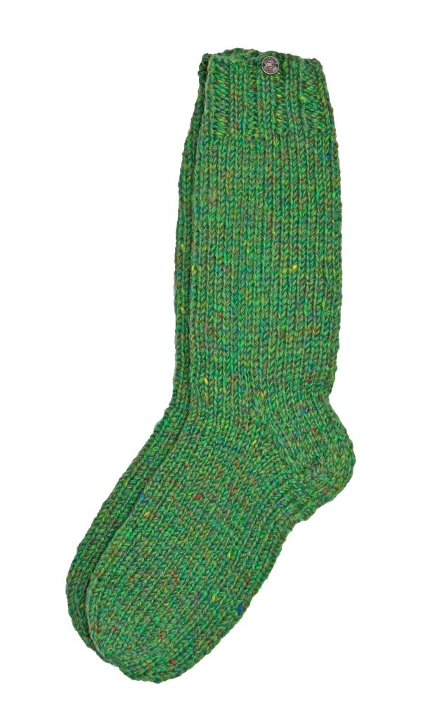 Pure wool - hand knit - socks - heather green