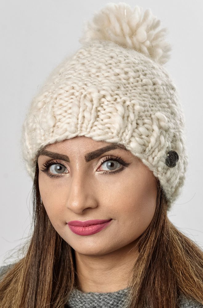 cream bobble hat
