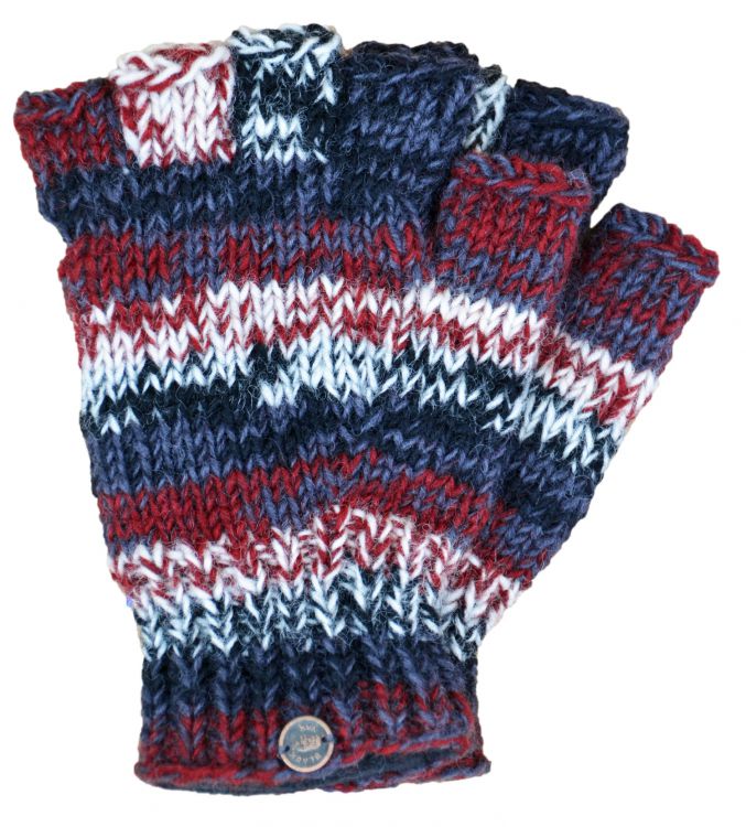 Pure wool - electric stripe - fingerless gloves - brick/natural