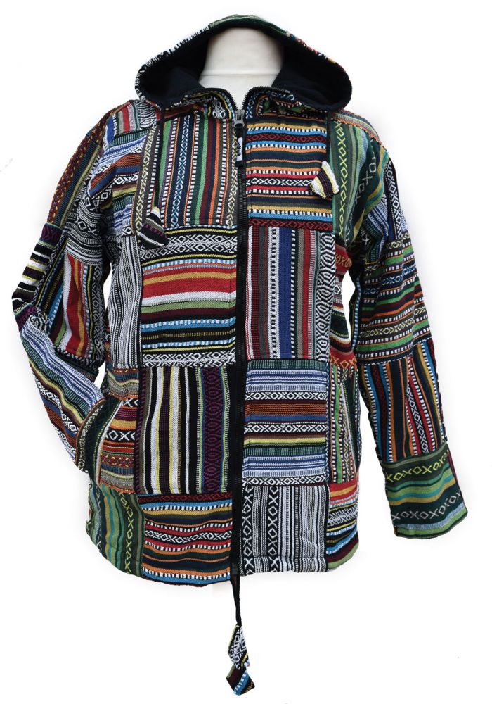Gheri Cotton Patchwork Hooded Jacket with Fleece Lining