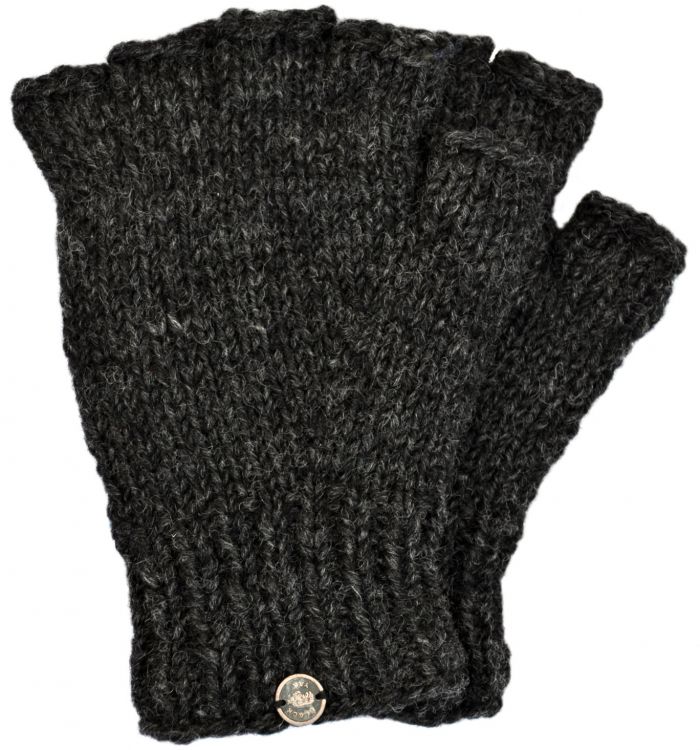Pure Wool - Fingerless Gloves - Plain - Charcoal