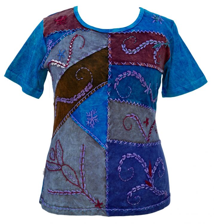 ***SALE*** - Embroidered  Patchwork - T Shirt - Turquoise